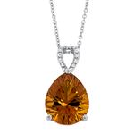 Prima   Diamond & Millenium Cut Pear Red Citrine Pendant with Chain