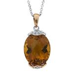 Prima   Madera Citrine & Diamond Oval Pendant With Chain