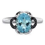 Prima Black Diamond & Blue Topaz Flower Ring