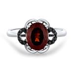 Prima Black Diamond & Garnet Flower Ring