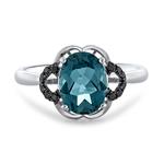 Prima Black Diamond & London Blue Flower Ring