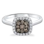 Prima Brown & White Diamond Cushion Cluster Ring