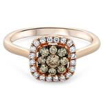 Prima Brown & White Diamond Cushion Cluster Ring