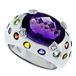 Prima Diamond, Amethyst And Multi Color Gem Ring