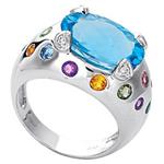 Prima Diamond, Blue Topaz And Mutli Color Gem Ring