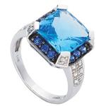 Prima Diamond, Blue Topaz And Sapphire Ring