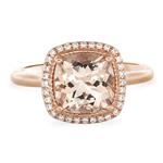 Prima Diamond & Cushion Cut Morganite & Diamond Halo Ring