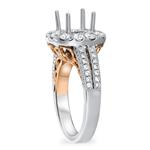 Diamond Cushion Halo Eng Ring With Rose Gold Side Scroll