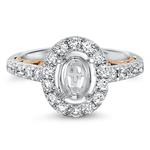 Prima Diamond Oval Halo Eng Ring with RG side Scroll