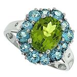 Prima Diamond, Peridot And Blue Topaz Ring