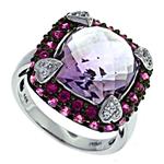 Prima Diamond, Pink Amethyst And Pink Sapphire Ring