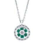 Prima Emerald & Diamond Round Pendant With Chain