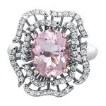 Prima Morganite & Double Diamond Row Flower Ring