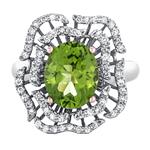 Prima Peridot & Double Diamond Row Flower Ring