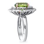 Peridot & Double Diamond Row Flower Ring