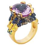 Prima Pink Amethyst, Chocolate Diamond And Multi Sapphire Ring