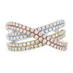 Prima Tri Color Diamond Cross Over Ring